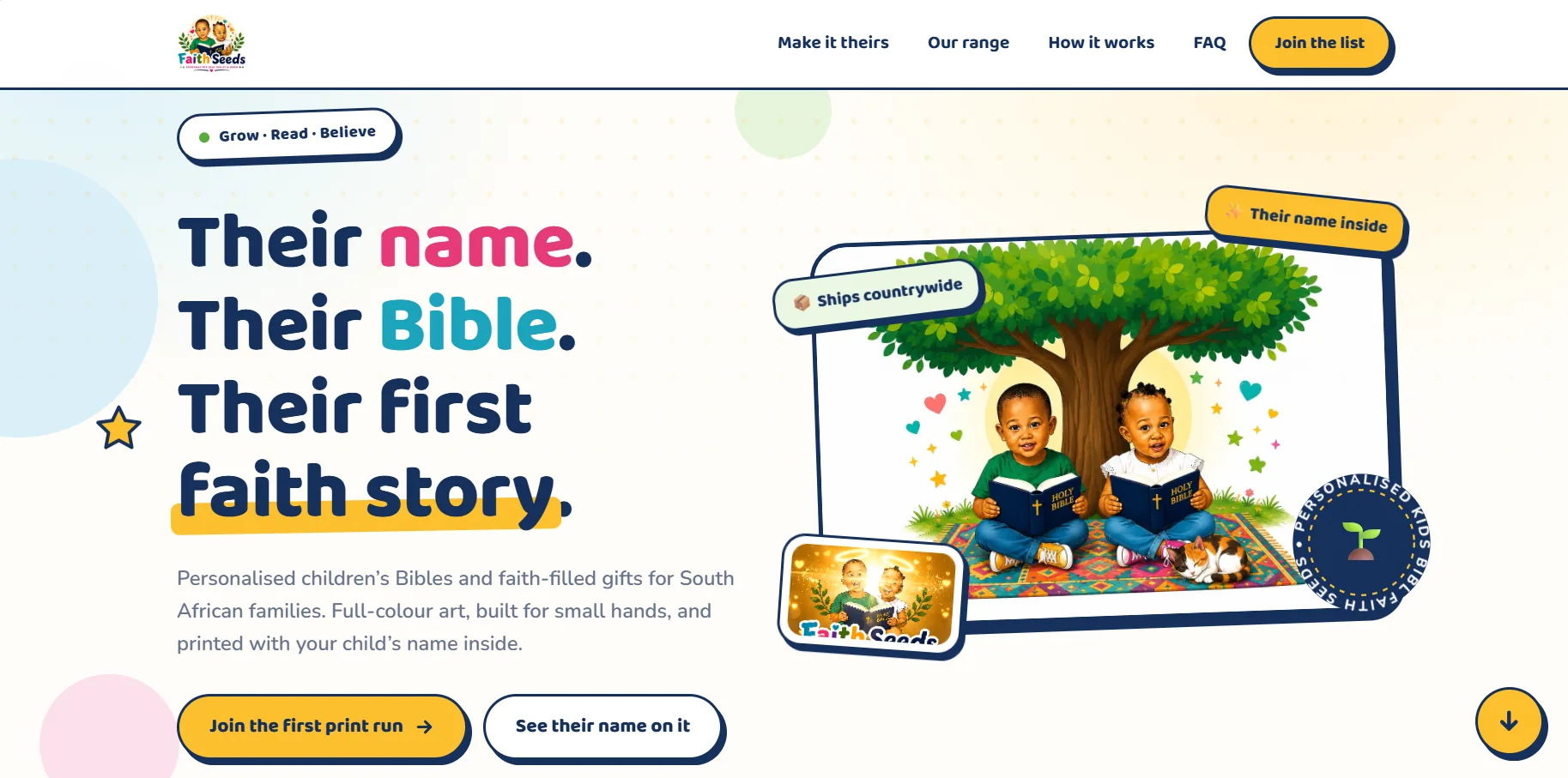 Faith Seeds website: E-Commerce